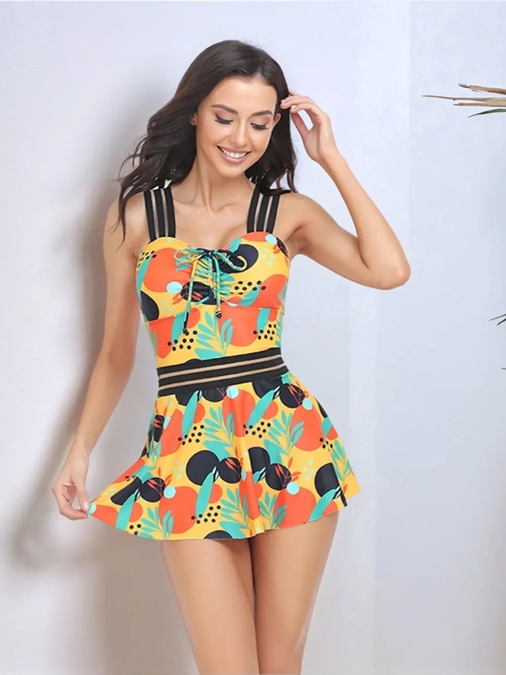 Ruched Printed Sweetheart Neck Two-Piece Bold Print Swim Set - Southern Shores Clothing