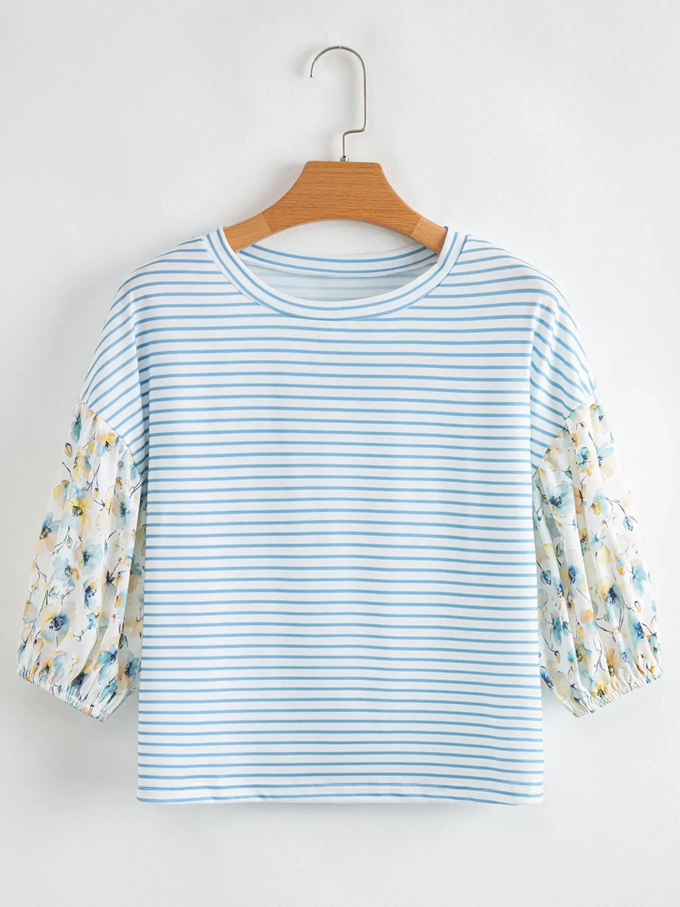 Striped Floral Sleeve Stretch Polyester Blouse Casual Wear - Southern Shores Clothing