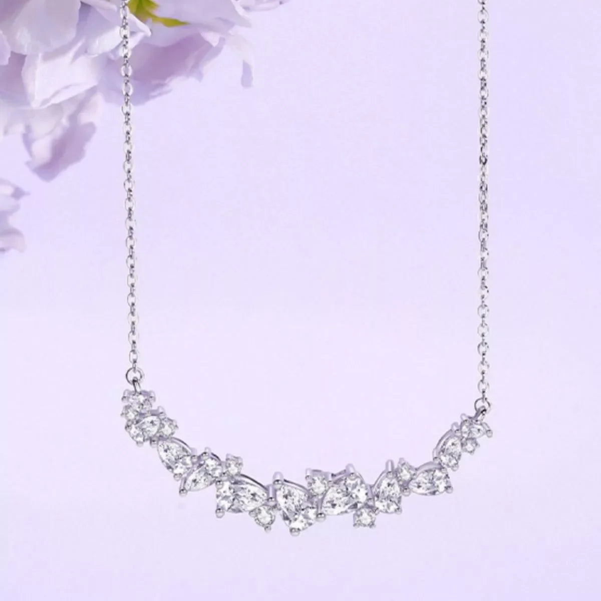 Elegant Sterling Silver Zircon Necklace With Sparkling Stones - Southern Shores Clothing
