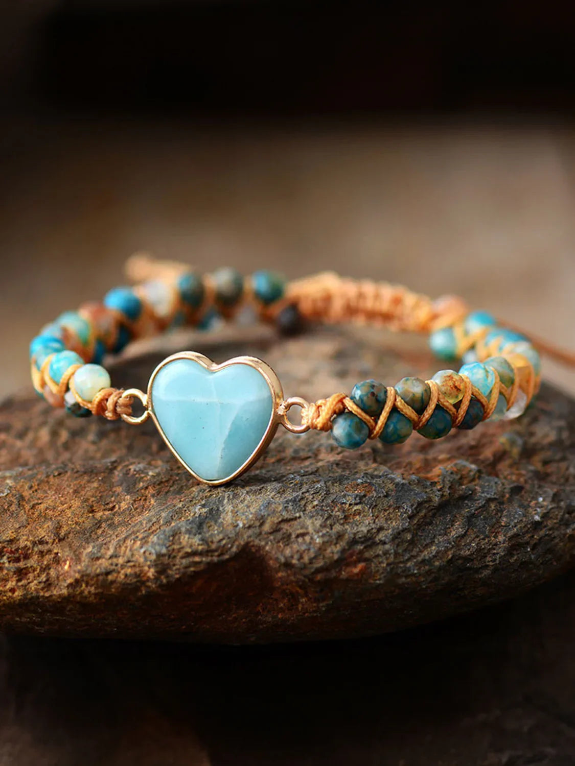 Heart Shaped Imperial Jasper Beaded Bracelet Coastal Style - Southern Shores Clothing
