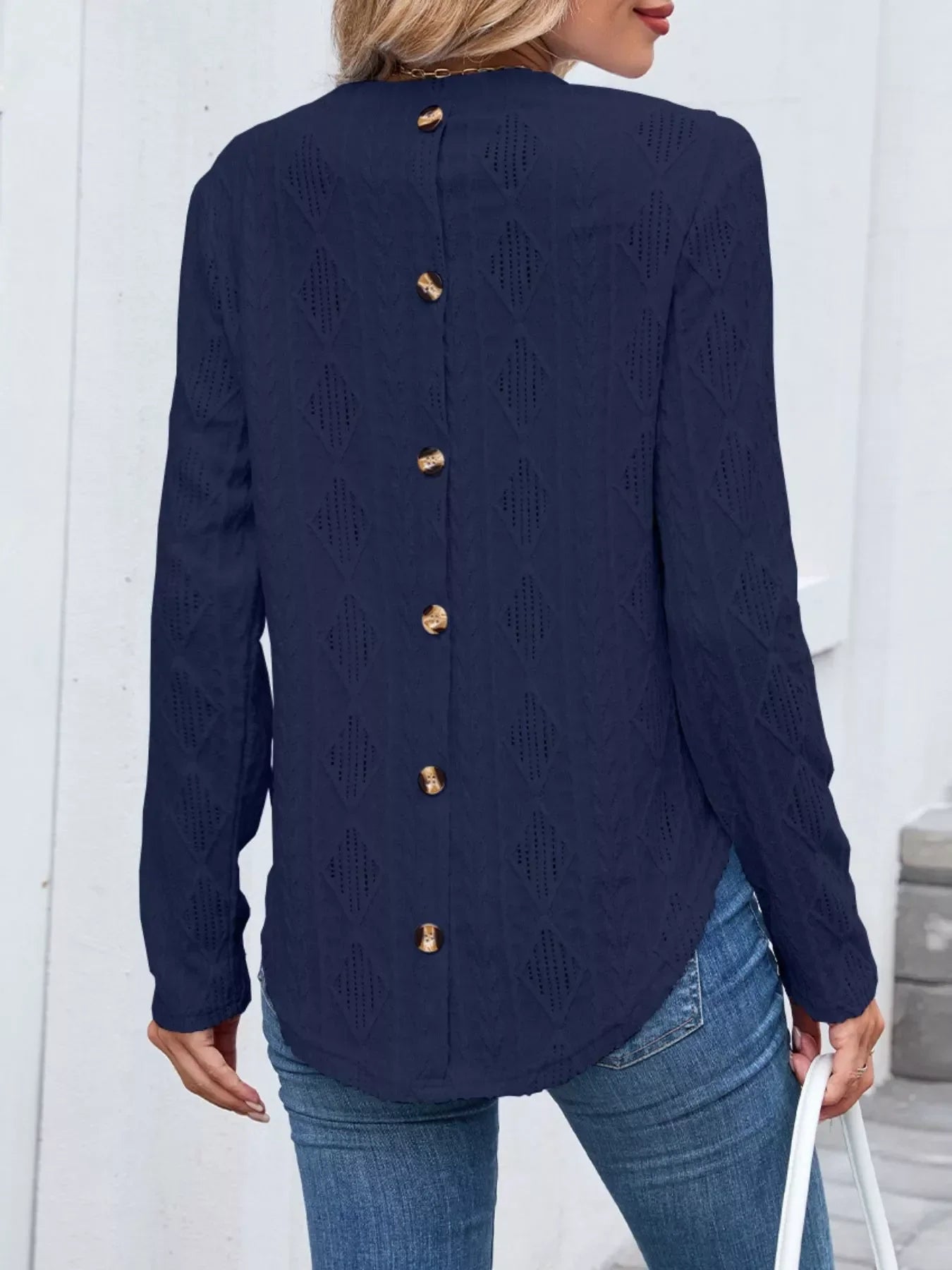 Openwork Textured Long Sleeve Top - Southern Shores Clothing
