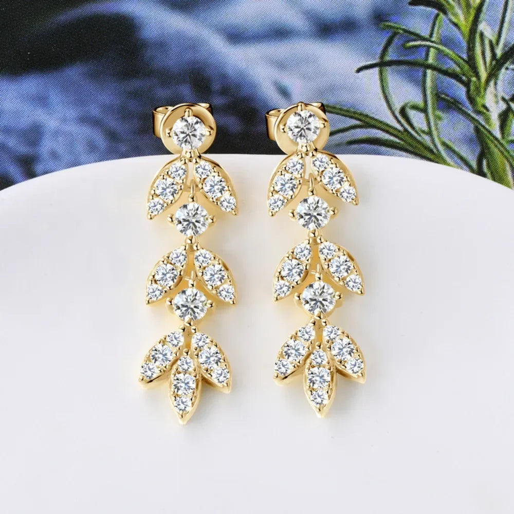Sterling Silver Moissanite Leaf Earrings - Southern Shores Clothing