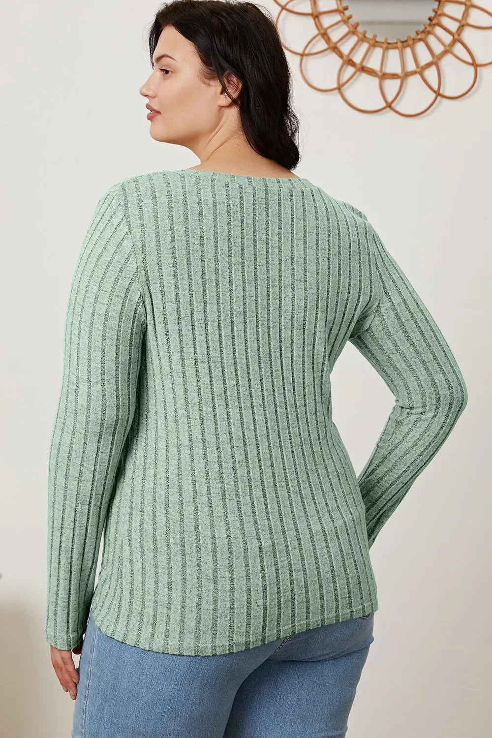 Classic Ribbed V-Neck Long Sleeve Knit Tee Top - Southern Shores Clothing