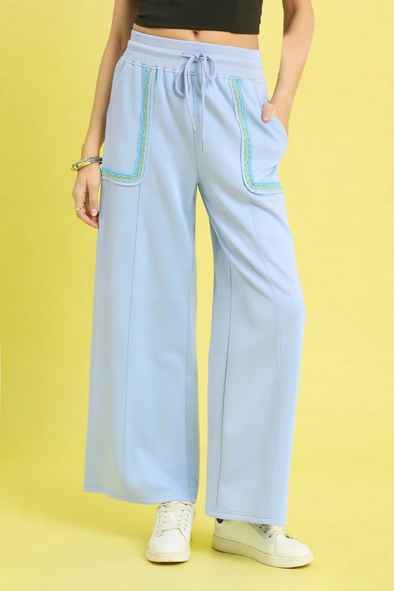 Southern Shores Drawstring Wide Leg Pants with Scallop Trim