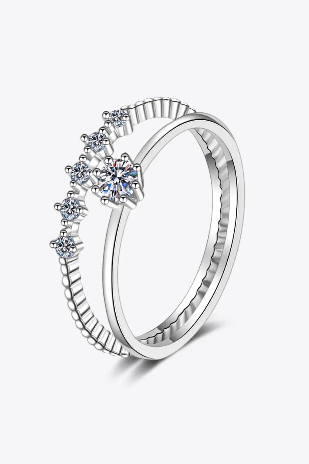 Moissanite Sterling Silver Two Piece Ring Set - Southern Shores Clothing