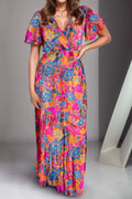 Printed Surplice Short Sleeve Maxi Dress - Southern Shores Clothing
