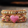 Natural Stone Crystal Bead Bracelet With Pink Heart Charm - Southern Shores Clothing
