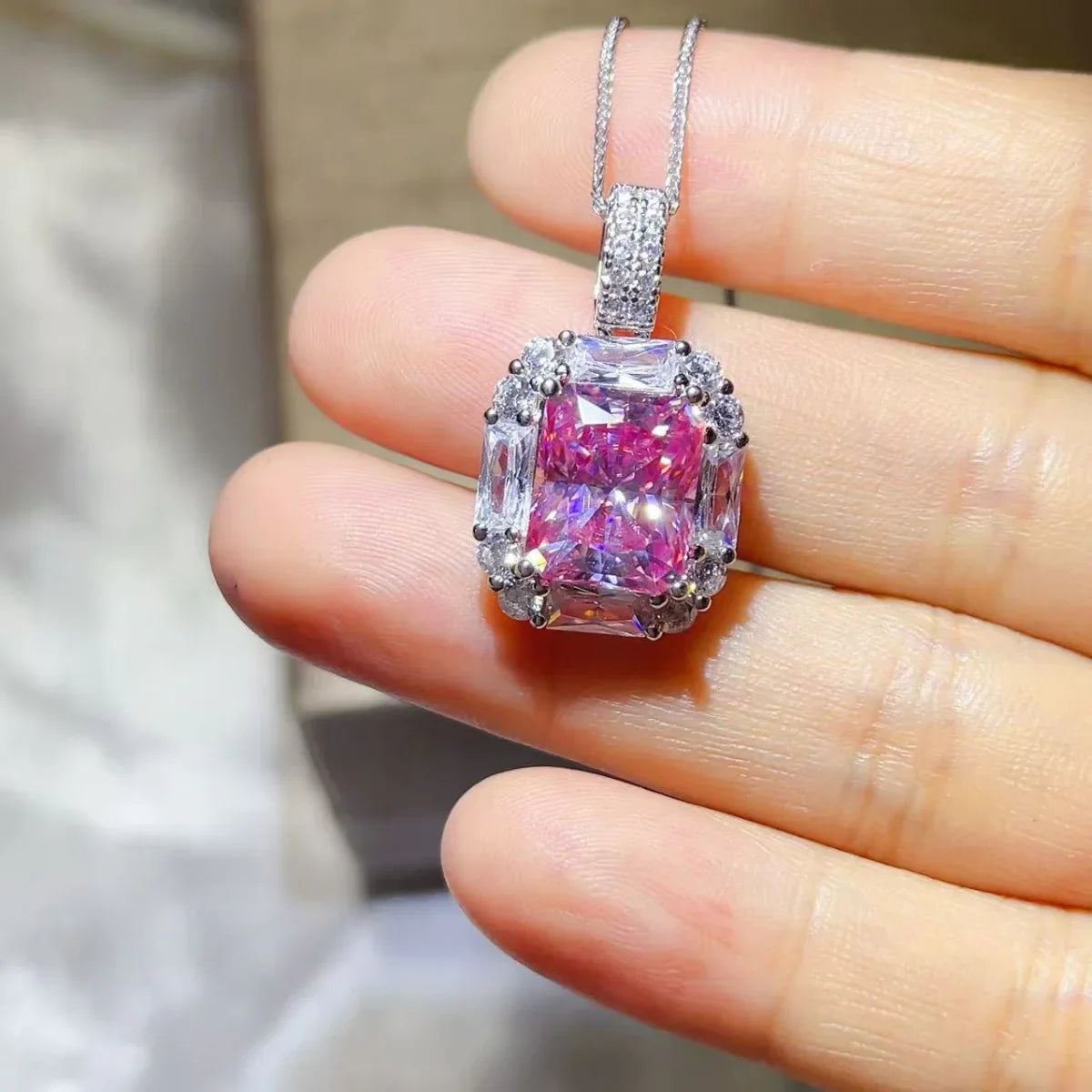 Moissanite Pendant Necklace In Sterling Silver With Halo - Southern Shores Clothing