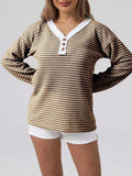 Striped Button Detail Long Sleeve Top - Southern Shores Clothing
