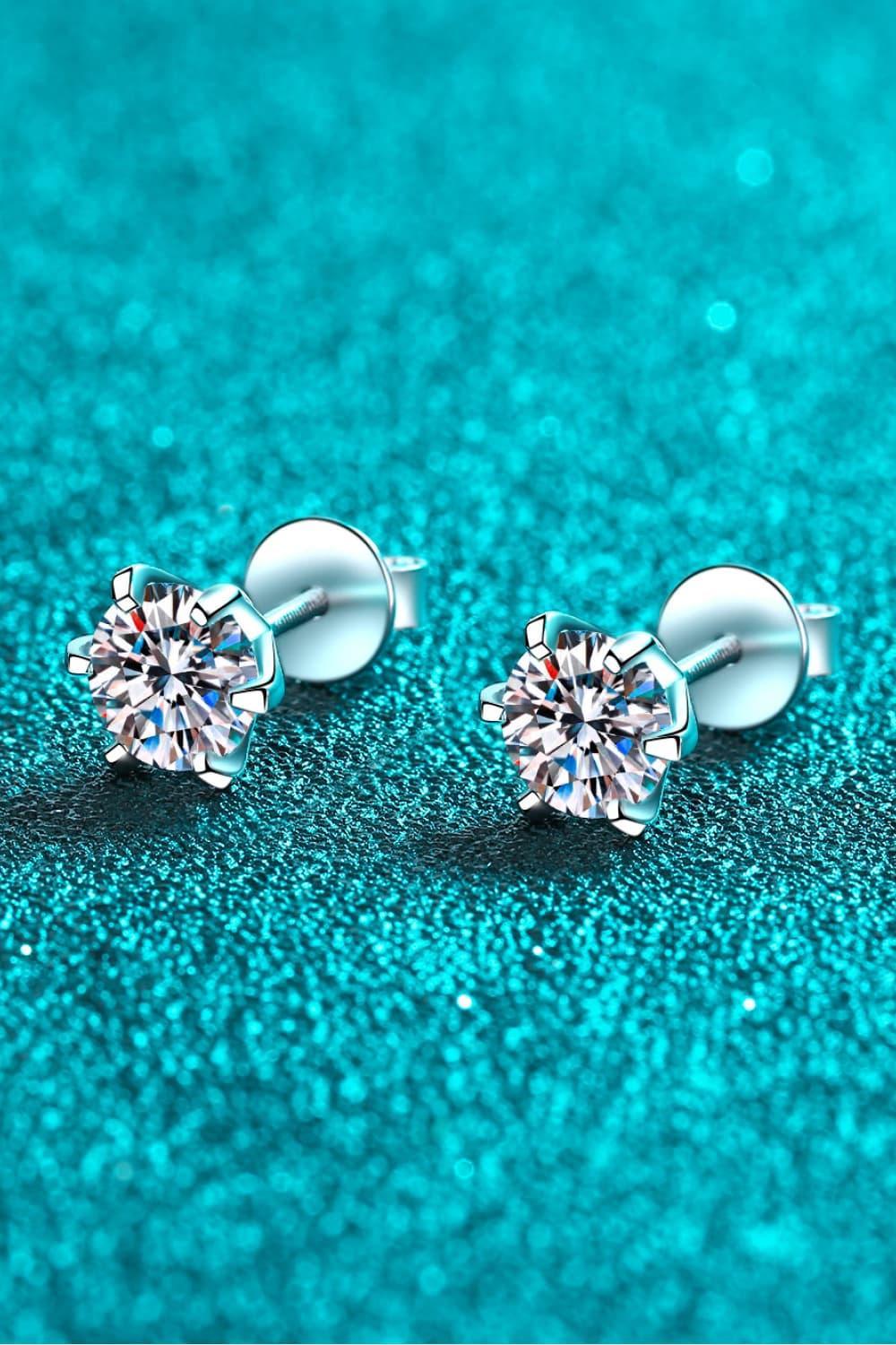1 Carat Moissanite Rhodium Plated Stud Earrings - Southern Shores Clothing