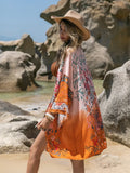 Printed Open Front Long Sleeve Swim Cover Up - Southern Shores Clothing