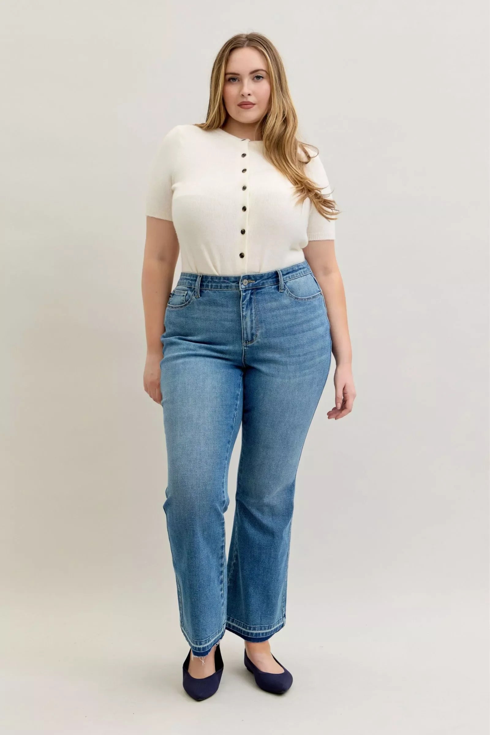 Plus Size Mid Rise Slim Bootcut Jeans With Tummy Control - Southern Shores Clothing