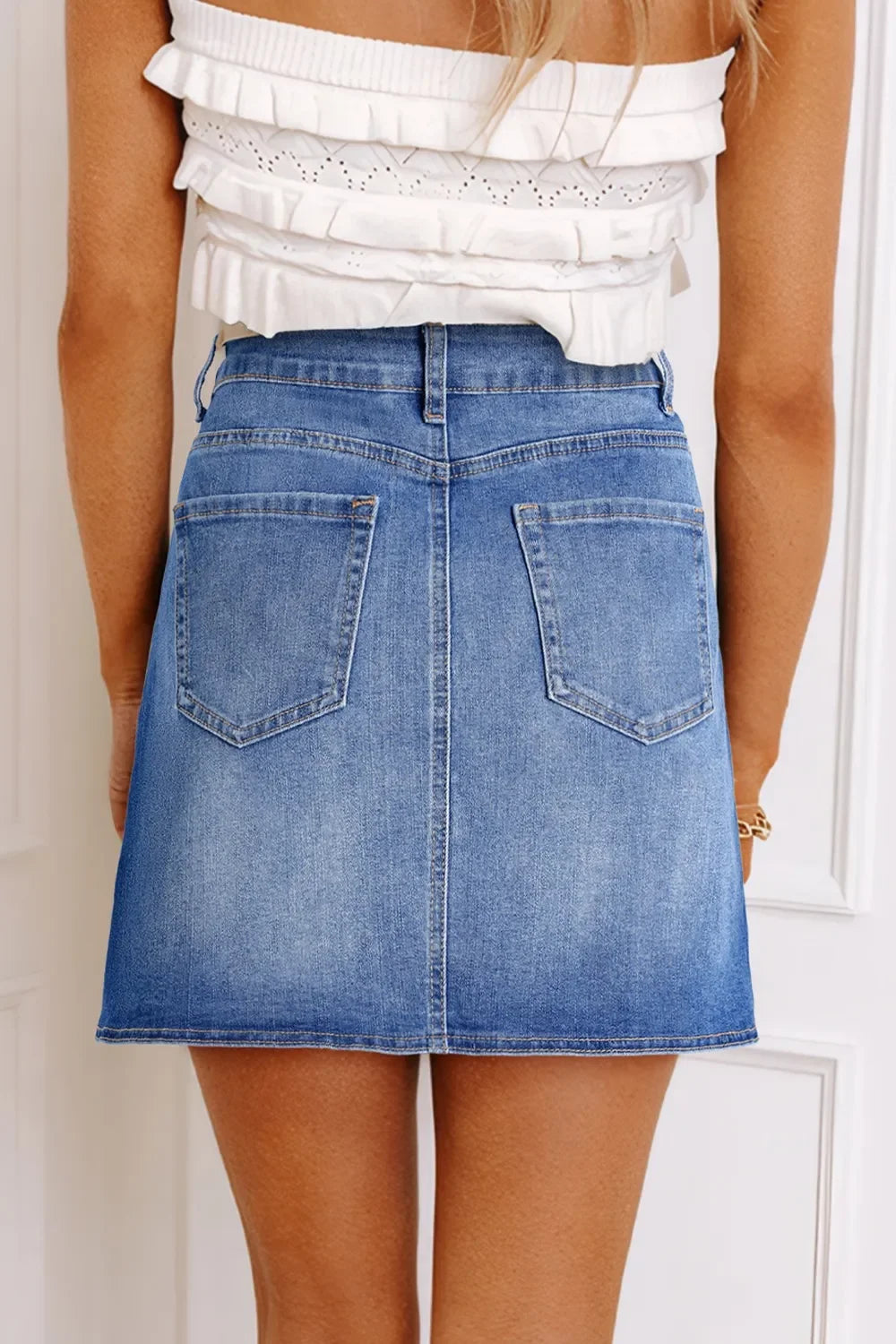 Wrapped Crossed Waist Denim Mini Skirt Casual Wear - Southern Shores Clothing