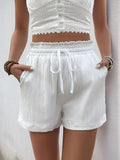Frill Drawstring Loungewear Shorts With Pockets Relaxed Fit - Southern Shores Clothing