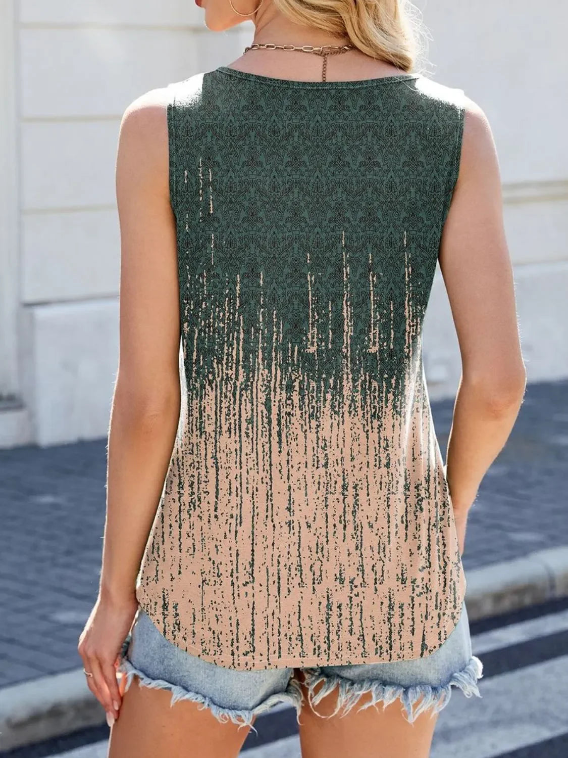 Printed Floral Scoop Neck Wide Strap Tank Top Pleated Details - Southern Shores Clothing
