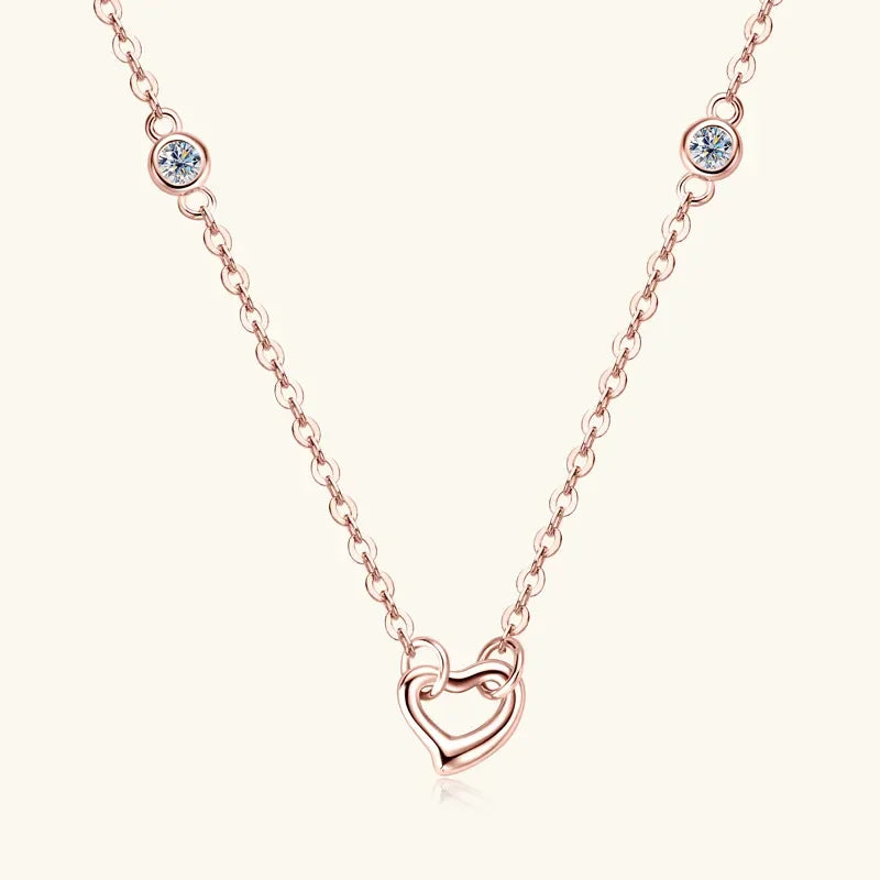 Moissanite Heart Necklace In Rose Gold Plated Sterling Silver - Southern Shores Clothing