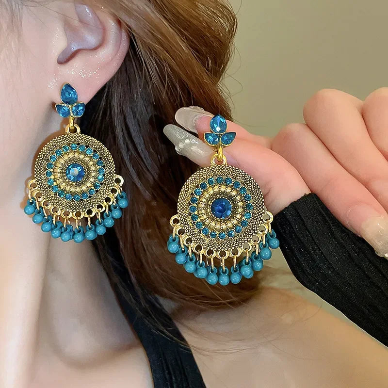 Rhinestone Alloy Bead Dangle Earrings With Pearl Drops Design - Southern Shores Clothing