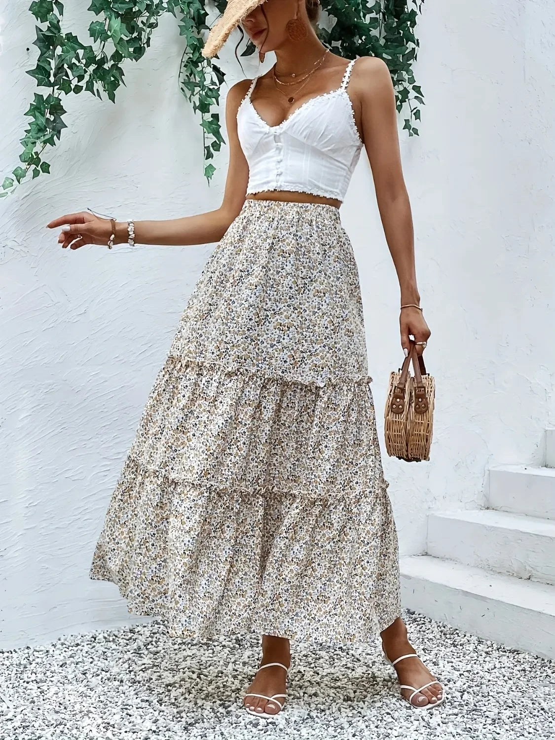 Frill Tiered Printed Skirt Lightweight Summer - Southern Shores Clothing