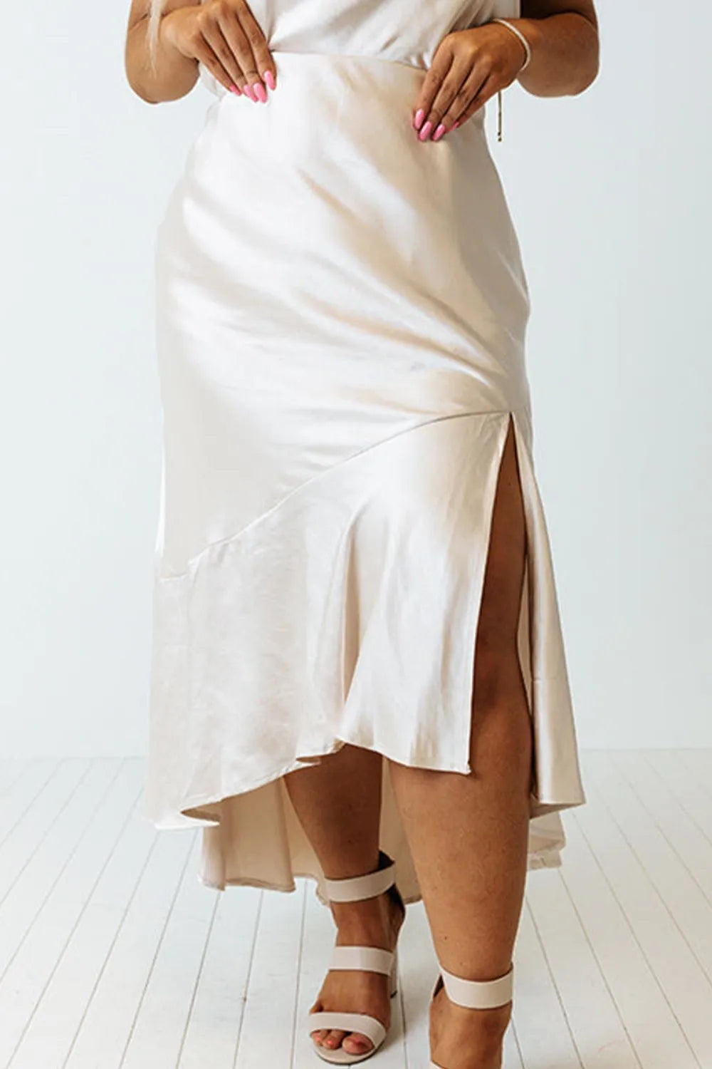 Coastal Inspired Plus Size Slit Ruffled Skirt for Women