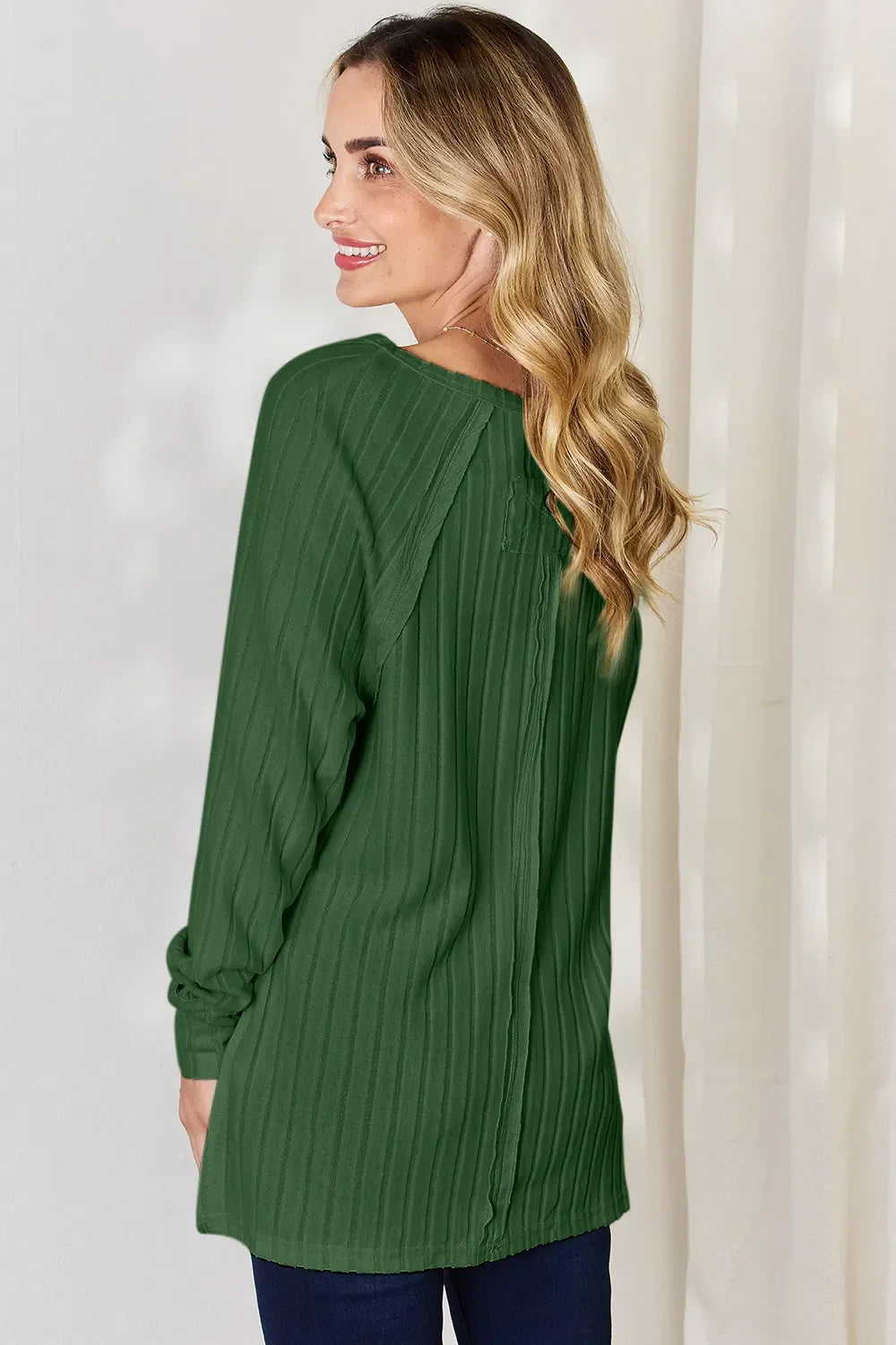 Ribbed Round Neck Slit T Shirt With Stretch - Southern Shores Clothing