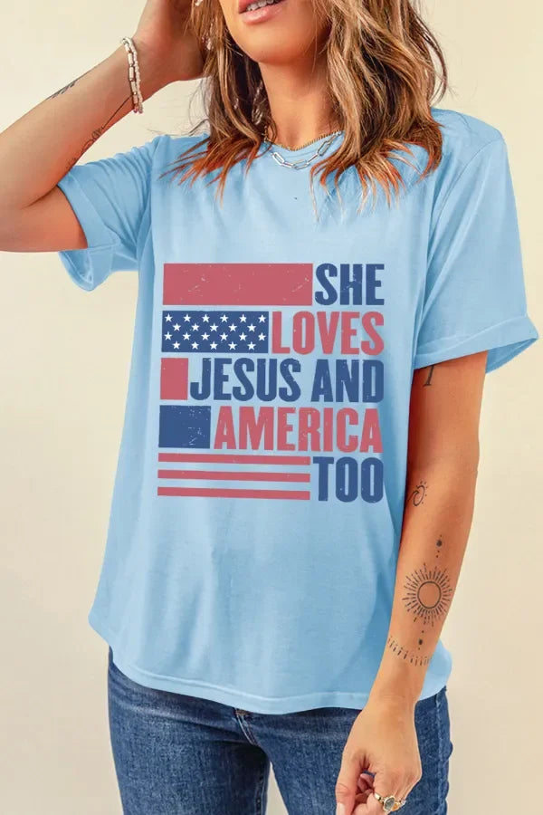 Patriotic US Flag Round Neck Short Sleeve T Shirt - Southern Shores Clothing