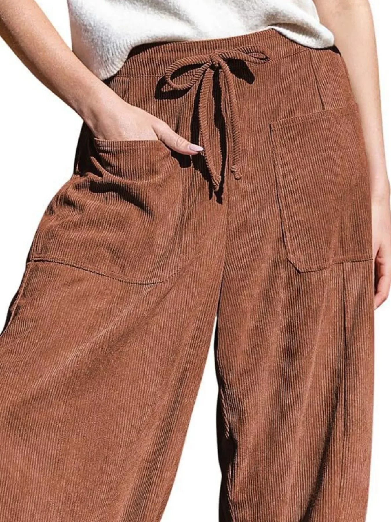 Casual Corduroy Wide Leg Pants With Pockets - Southern Shores Clothing