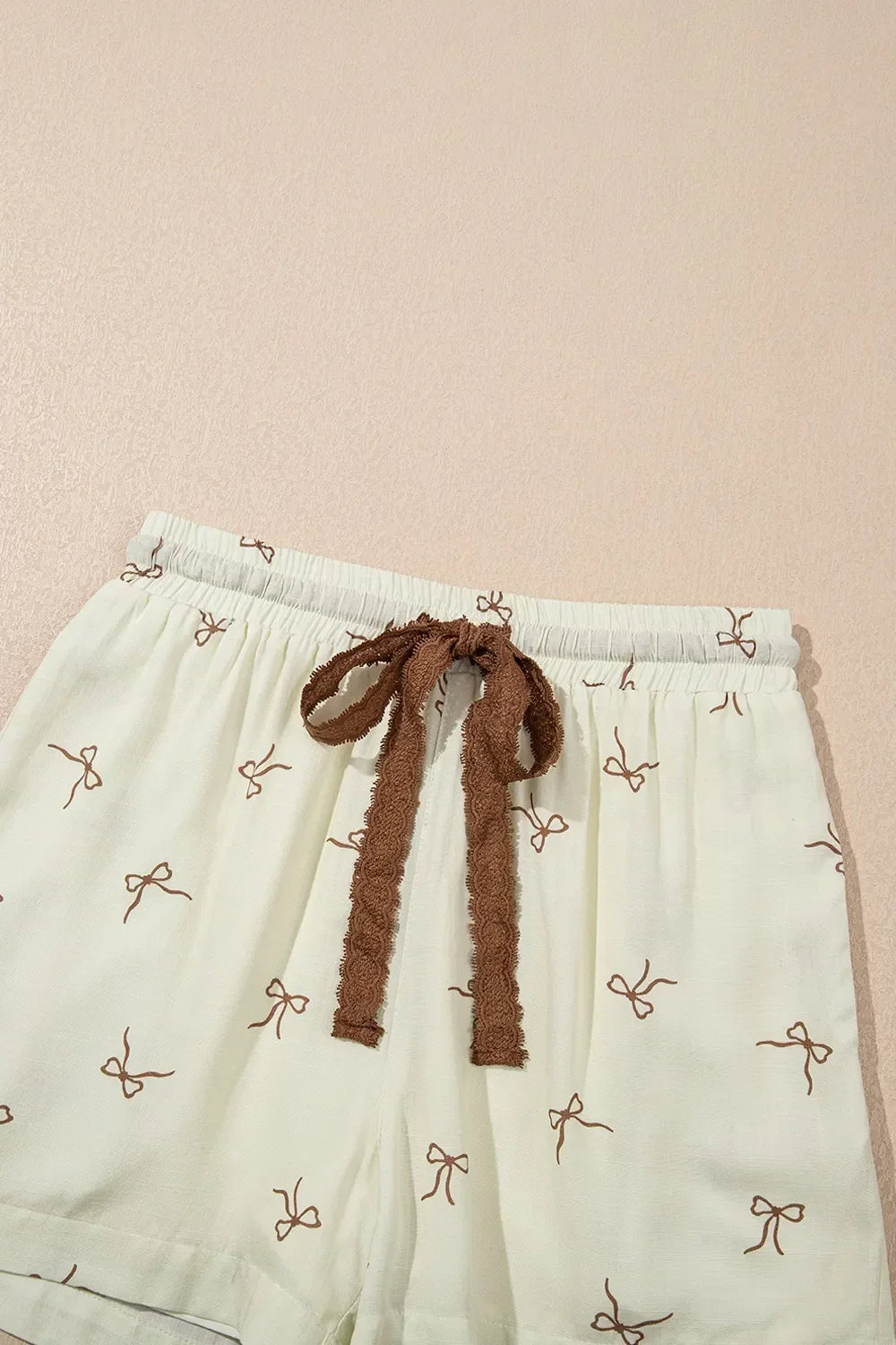 Relaxed Bow Print Lace Drawstring Casual Shorts Lightweight - Southern Shores Clothing