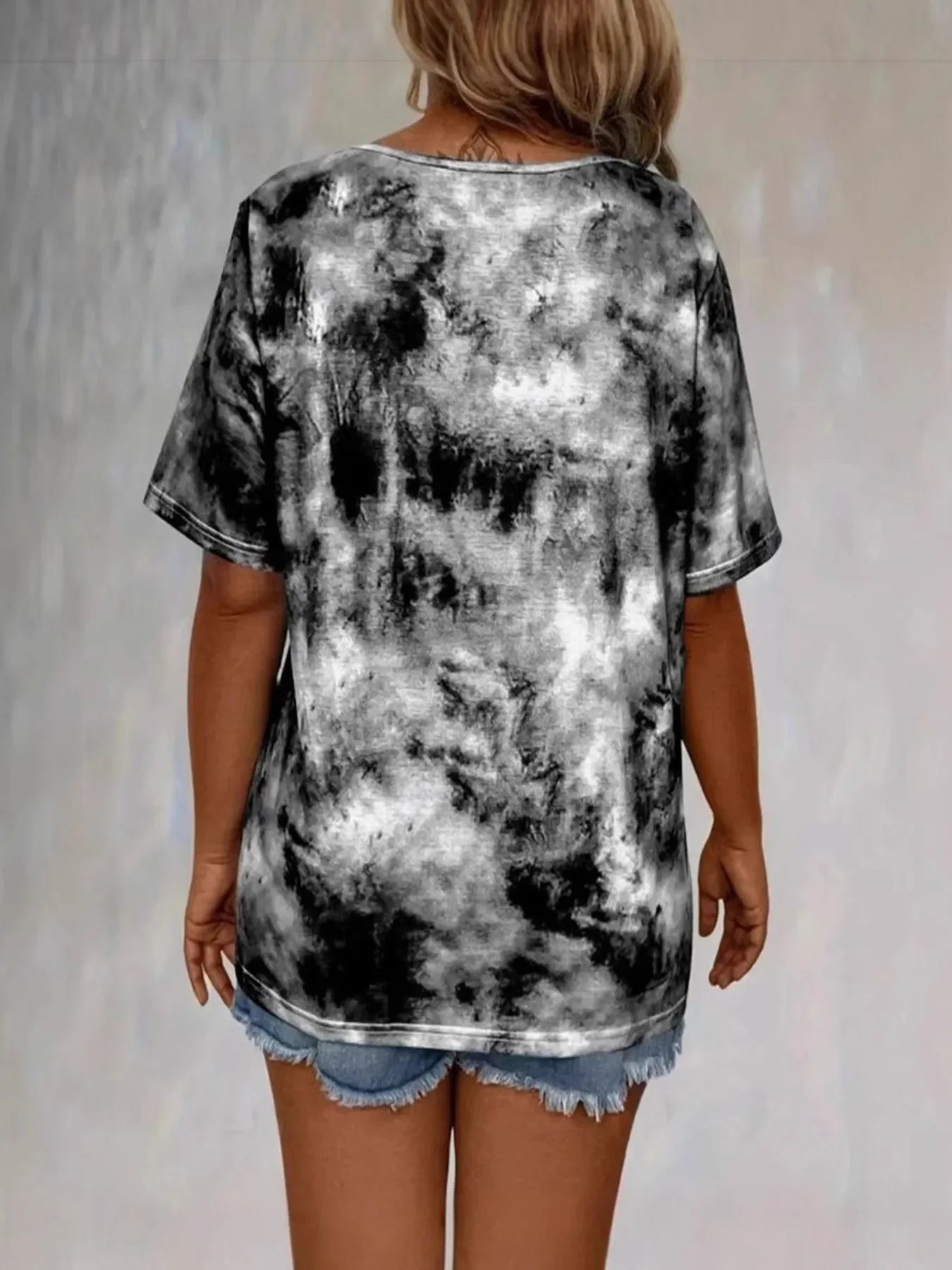 Tie Dye Lace Up V Neck Short Sleeve Casual T Shirt - Southern Shores Clothing