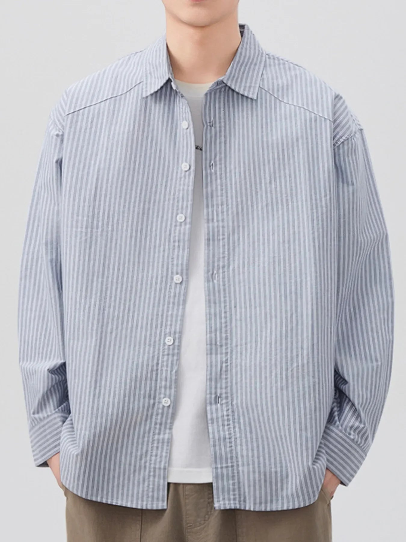 Plus Size Oversized Striped Long Sleeve Shirt - Southern Shores Clothing
