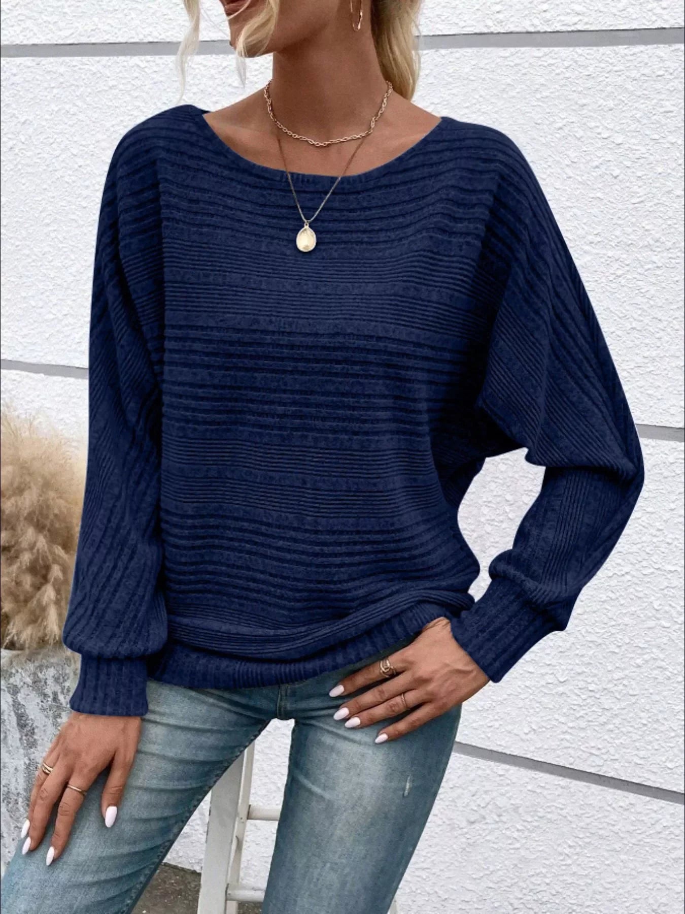 Ribbed Round-Neck Long-Sleeve T-Shirt With Slight Stretch - Southern Shores Clothing