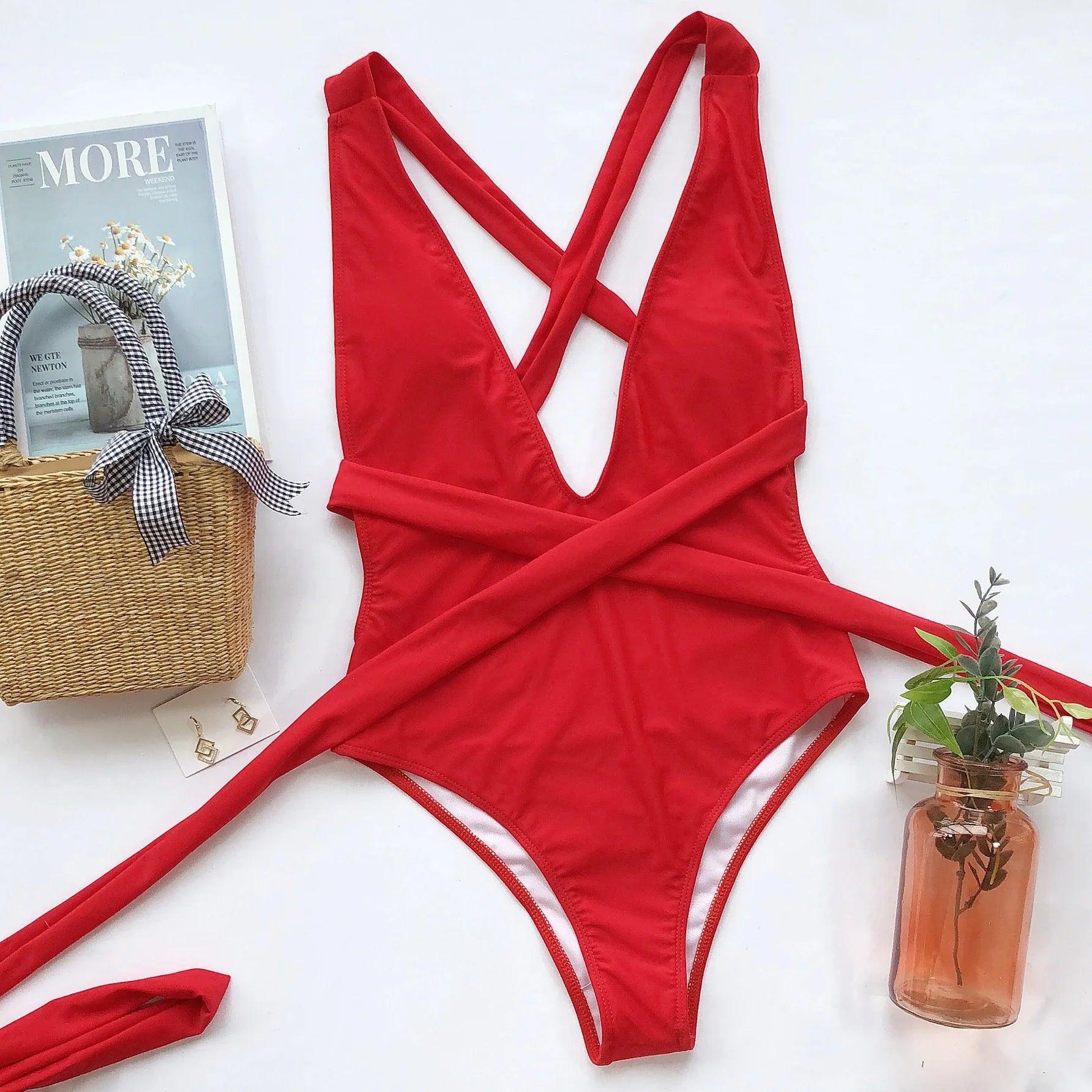 Halter Neck Snakeskin Deep V One Piece Swimsuit - Southern Shores Clothing