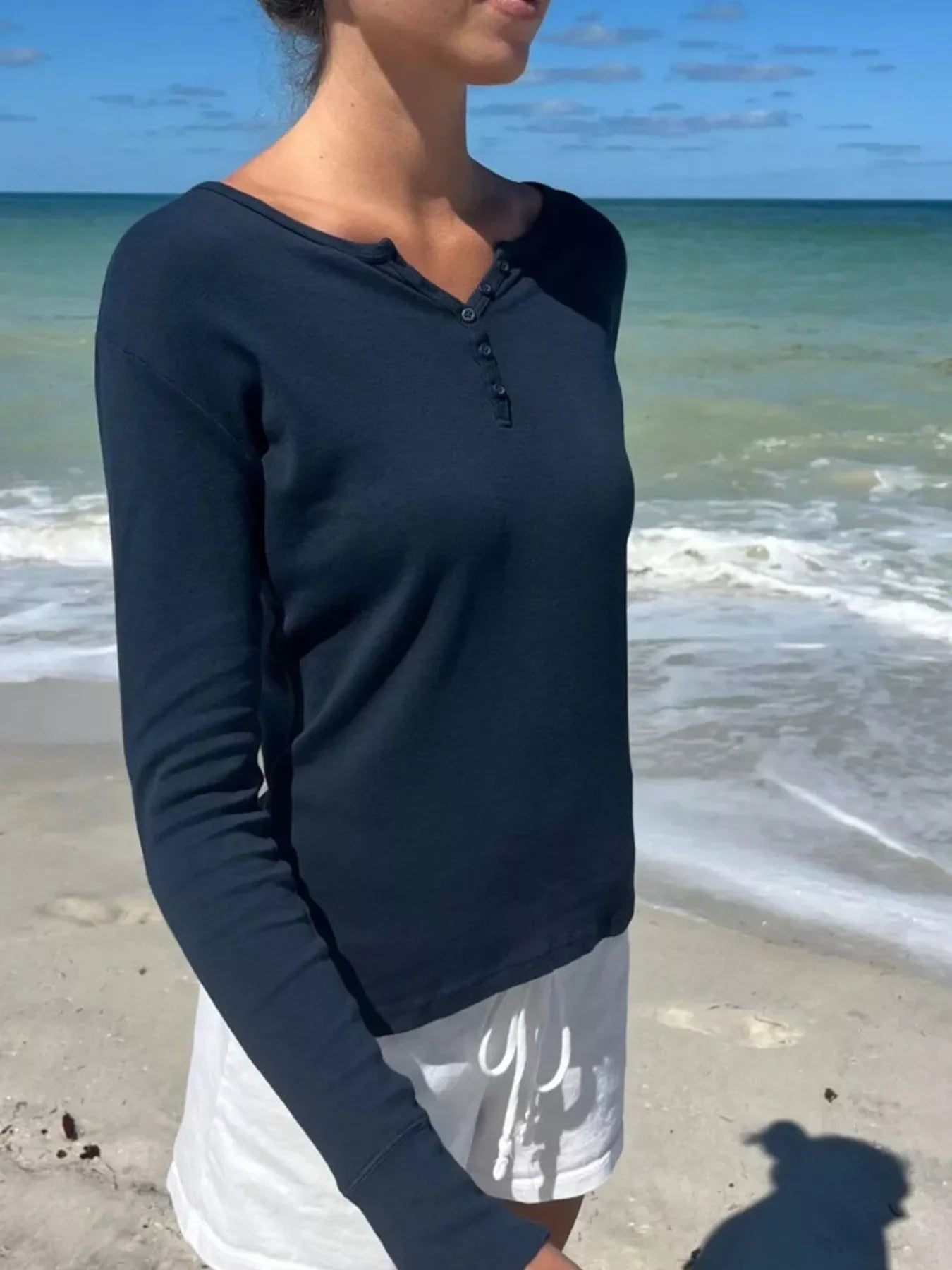 Striped Long Sleeve Henley T-Shirt - Southern Shores Clothing