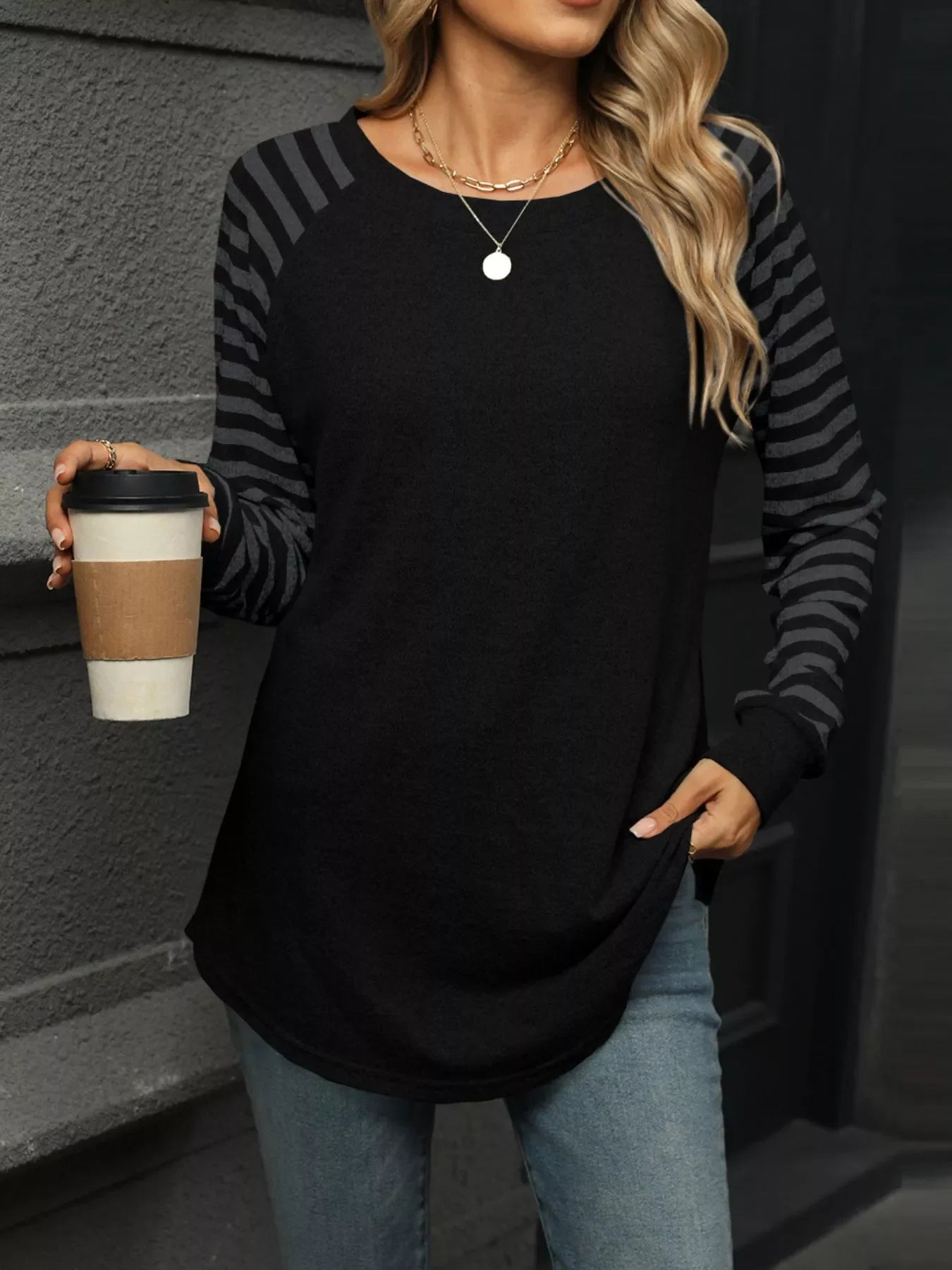 Striped Raglan Sleeve Round Neck T Shirt - Southern Shores Clothing