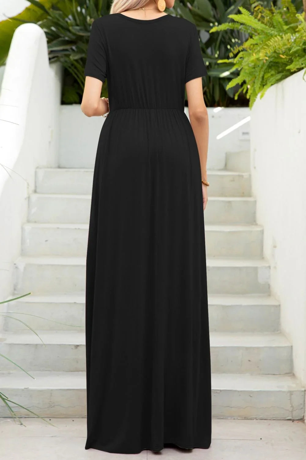 Round Neck Maxi Tee Dress with Pockets - Southern Shores Clothing