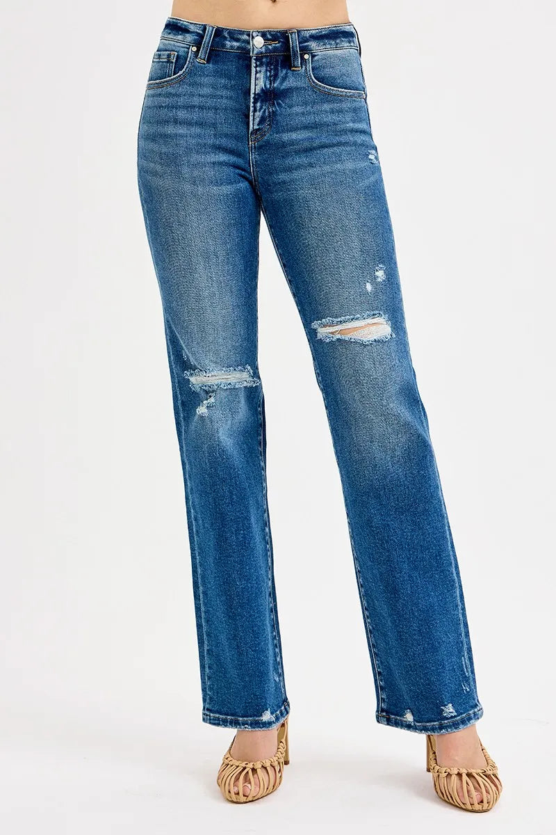 Coastal Risen High Rise Straight Distressed Jeans for Plus Size