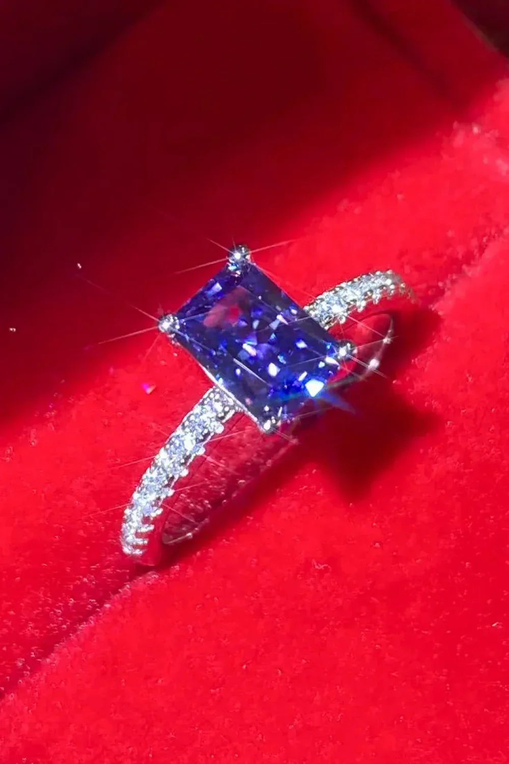 1 Carat Blue Moissanite Rectangle Ring Sterling Silver - Southern Shores Clothing