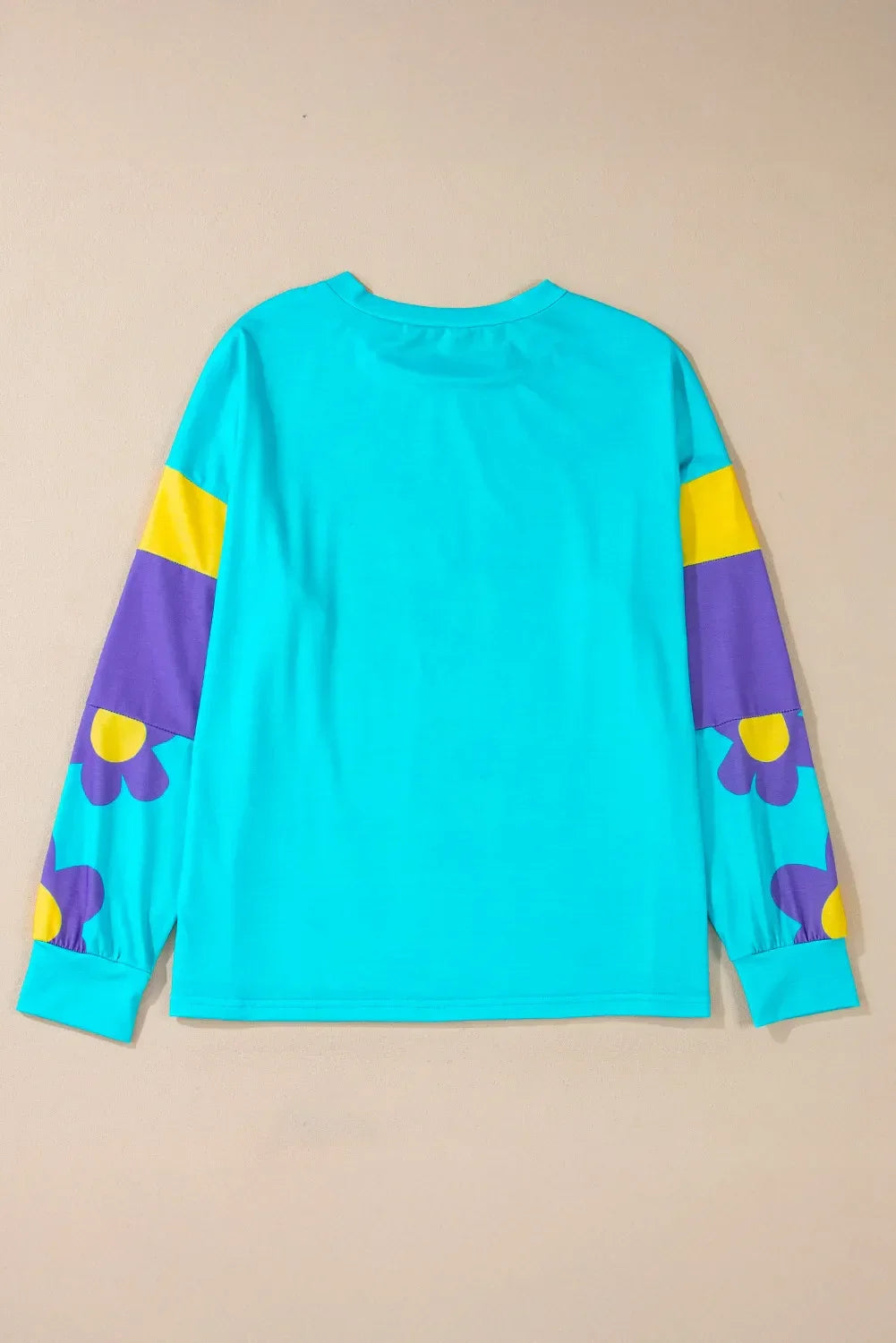 Contrast Flower Long Sleeve Round Neck Blouse - Southern Shores Clothing