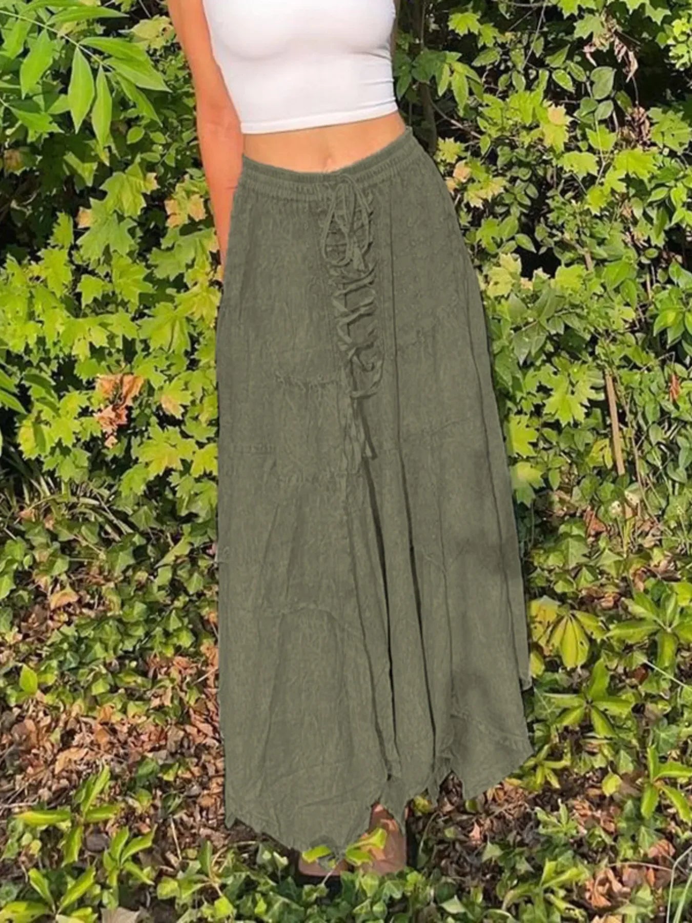 Asymmetrical Hem Midi Skirt With Drawstring Waist - Southern Shores Clothing