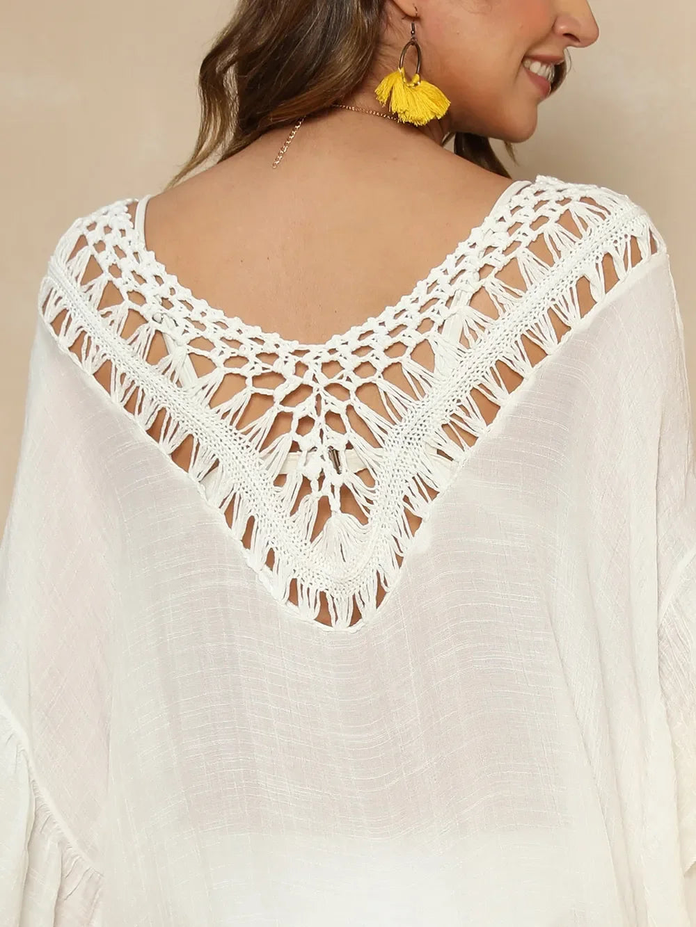 Cutout Ruffled Half Sleeve Cover Up One Size - Southern Shores Clothing
