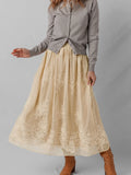 Flowing Embroidered Mesh Overlay Midi Skirt - Southern Shores Clothing