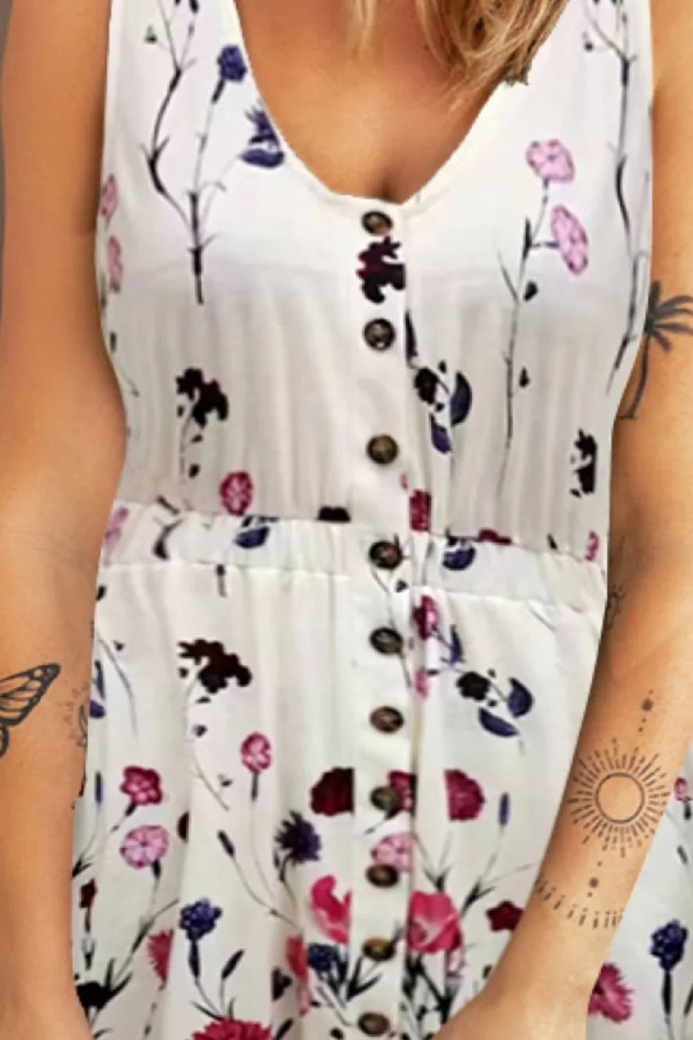 Scoop Neck Buttoned Sleeveless Dress With Pockets - Southern Shores Clothing