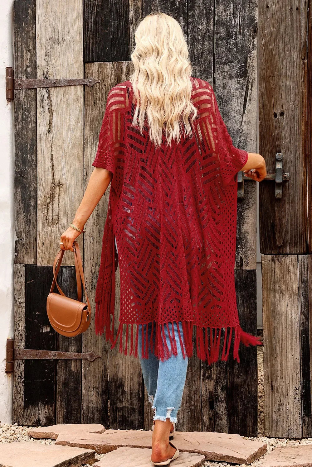 Lightweight Openwork Fringed Cardigan With Open Front - Southern Shores Clothing