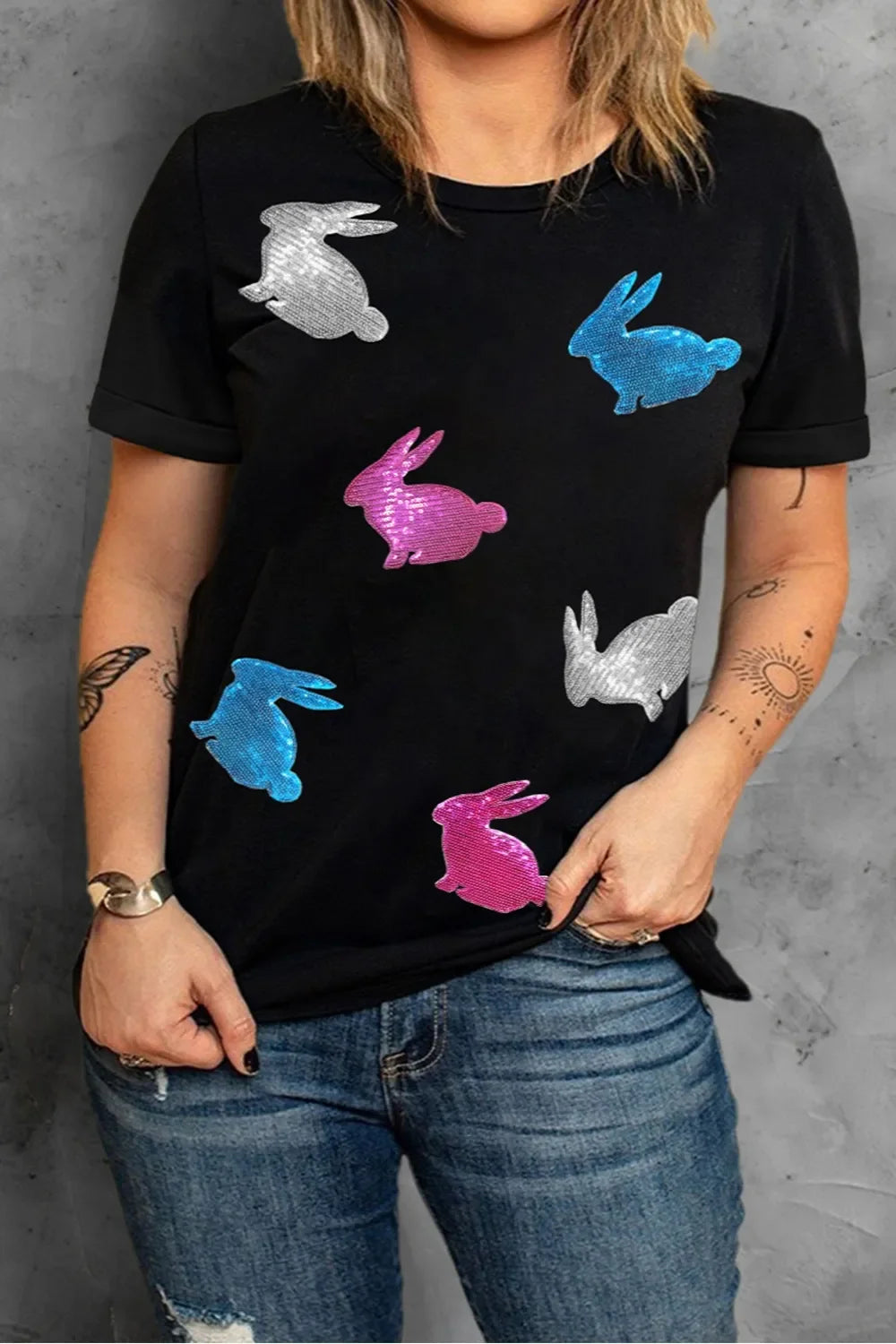 Plus Size Rabbit Round Neck Short Sleeve T Shirt - Southern Shores Clothing