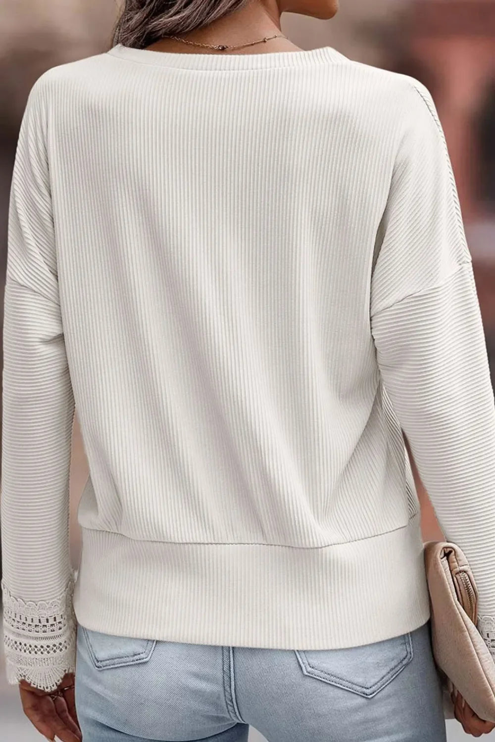 Lace Detail V-Neck Long Sleeve T-Shirt Top - Southern Shores Clothing