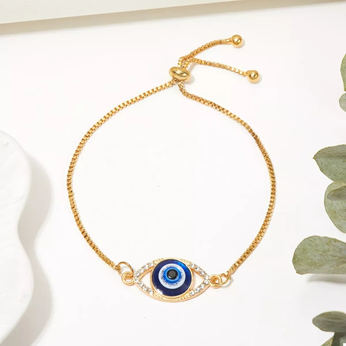Evil Eye Adjustable Resin Bracelet With Rhinestones - Southern Shores Clothing