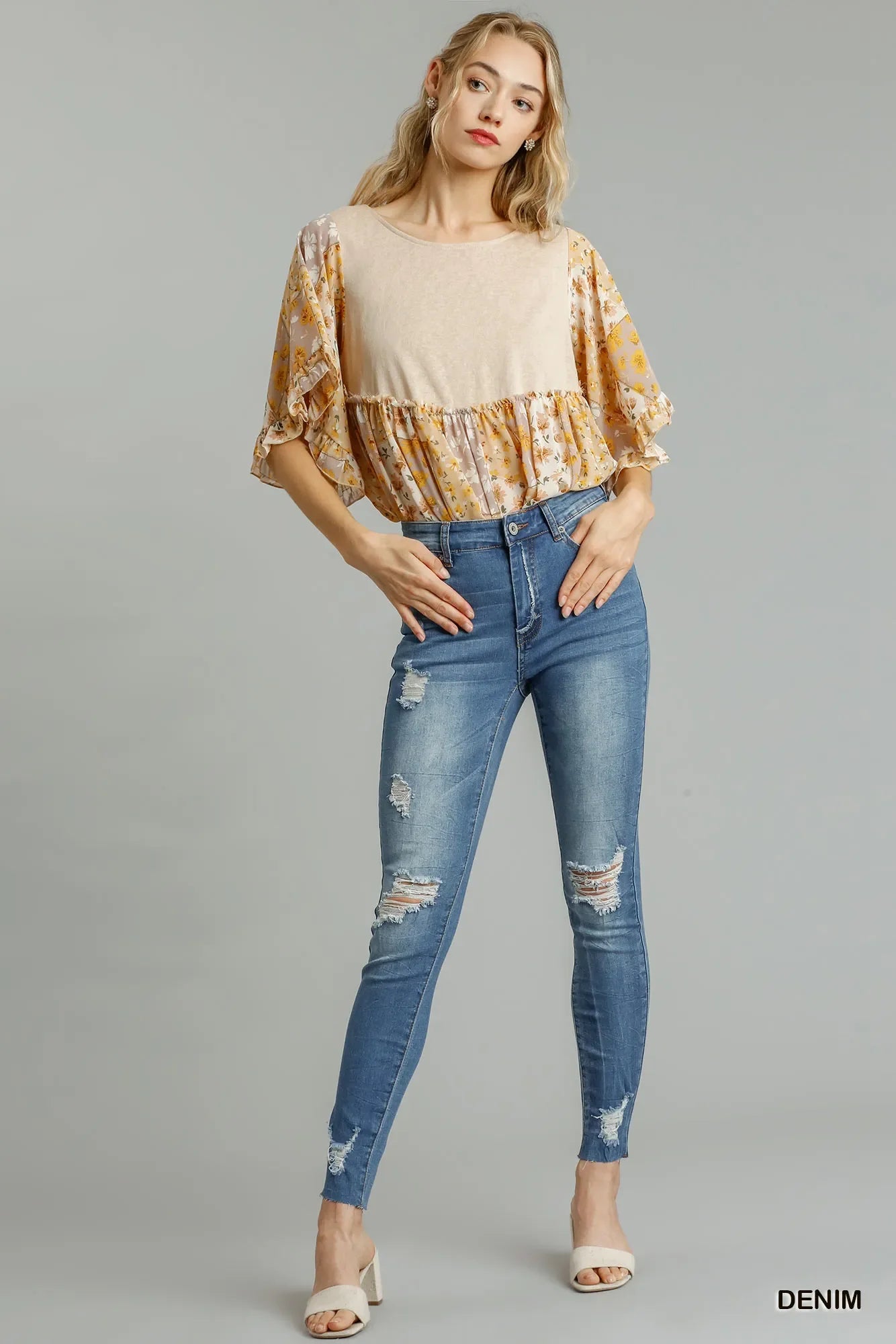 Distressed Skinny Jeans With Edge Detail Denim - Southern Shores Clothing