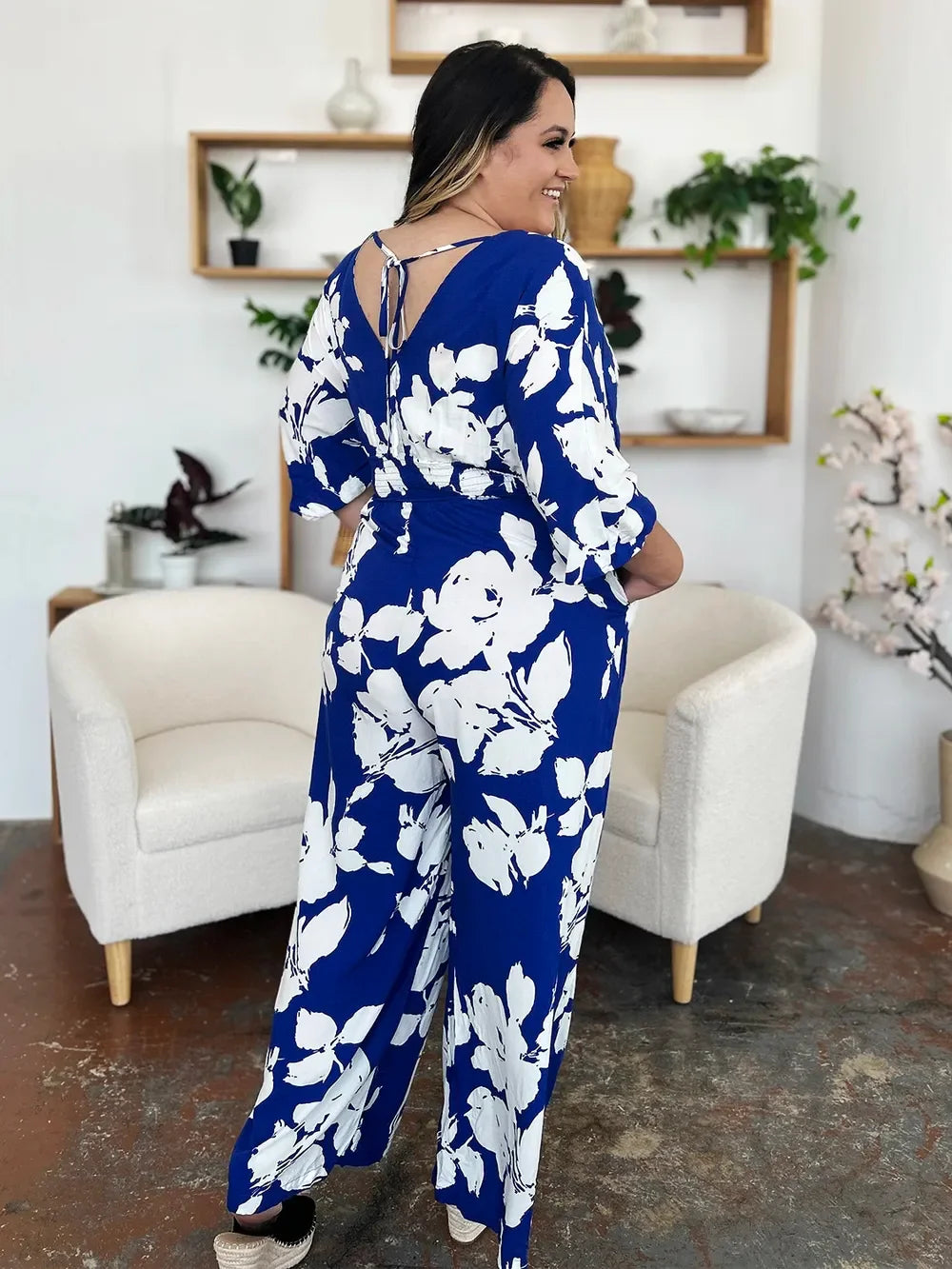 Printed Tie-Back Wide-Leg Jumpsuit With Tie Detail