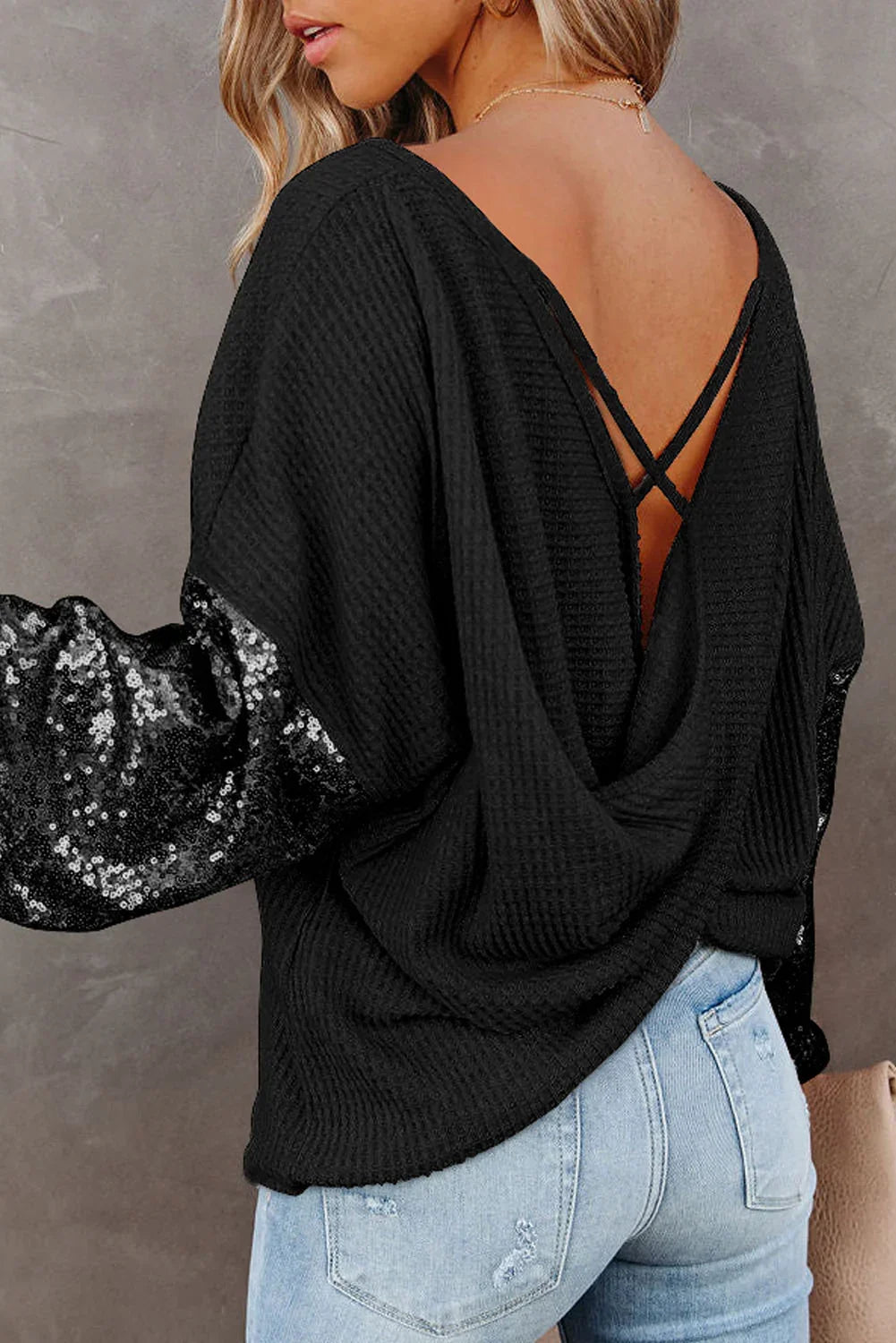 Southern Shores Clothing Sequin Waffle Knit Blouse In 100 Percent Polyester Fabric For Everyday Wear - Southern Shores Clothing