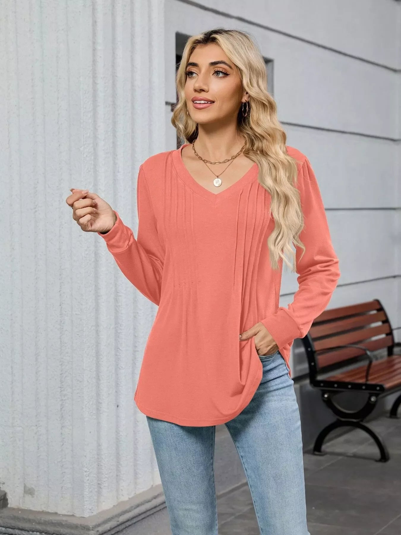 V-Neck Long Sleeve Relaxed Fit T-Shirt - Southern Shores Clothing