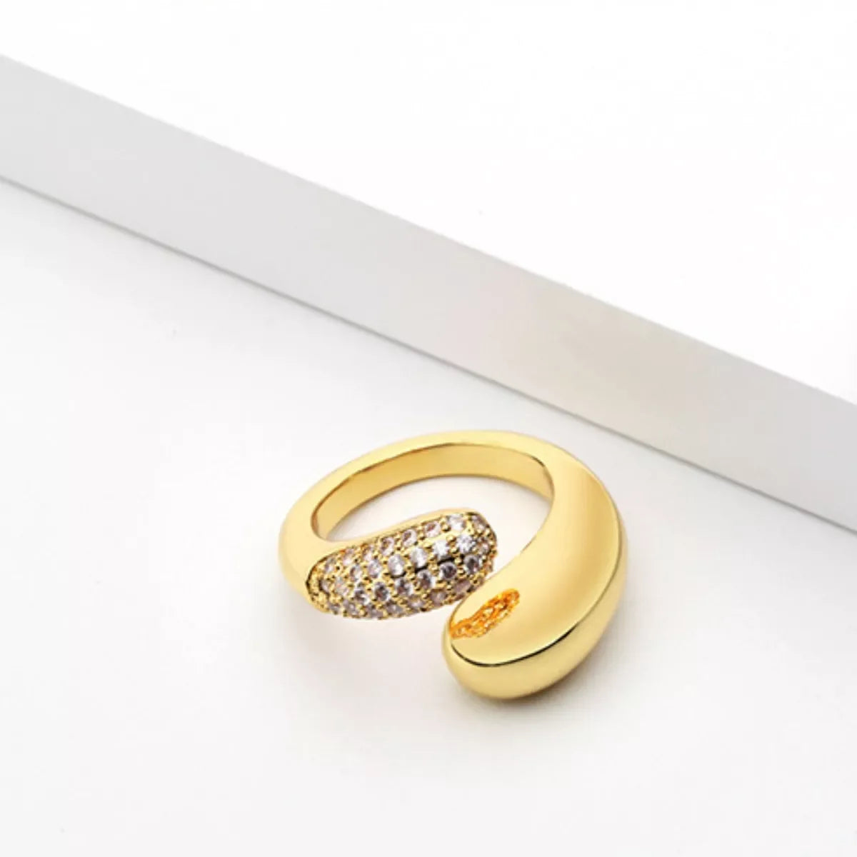 18K Gold-Plated Adjustable Open Ring With Crystals - Southern Shores Clothing